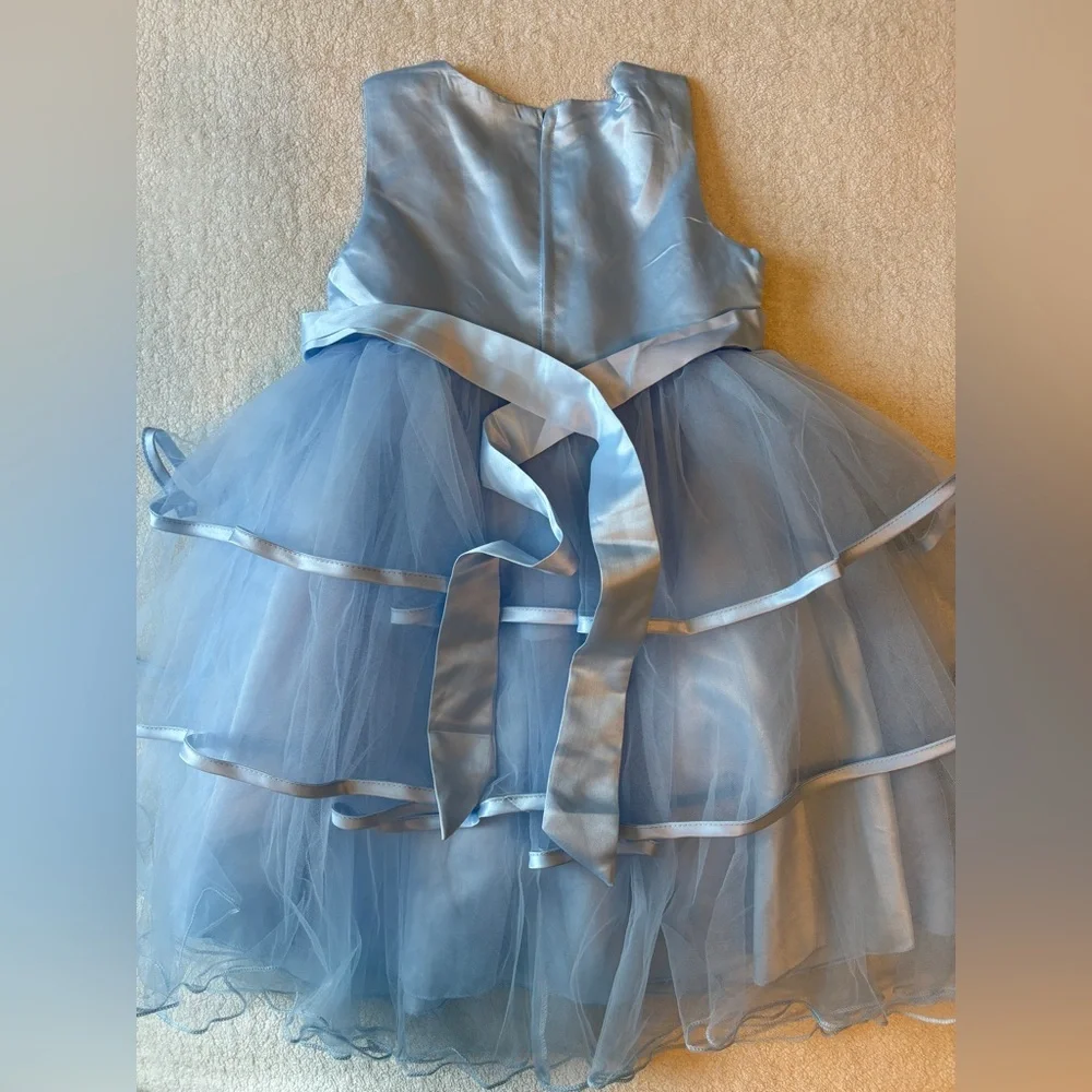 Elegant Blue Floral Dress with Tulle Skirt, Sz 140 (8-10) Easter Birthday